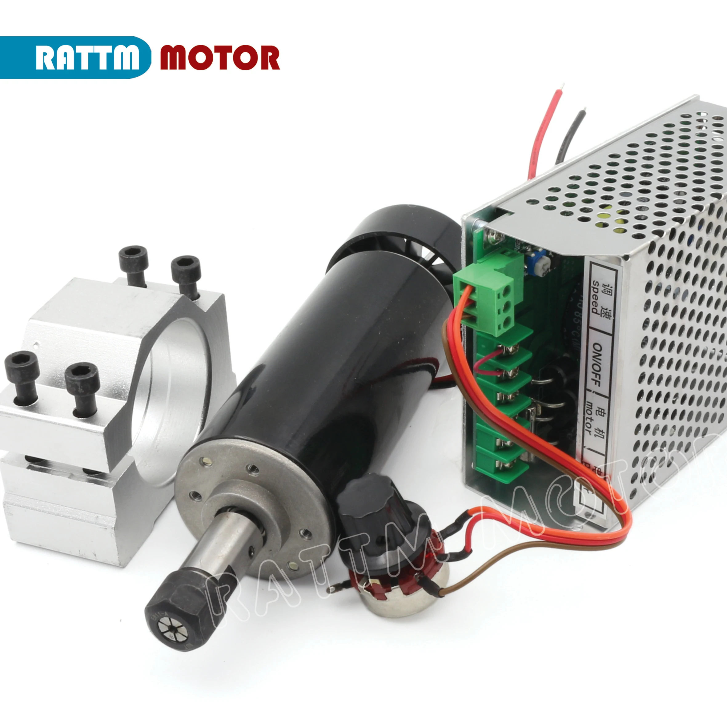 RATTM 500W Air Cooled Spindle Motor ER11 CNC 0.5KW Spindle Motor +Power Supply Speed Governor +52mm Clamp for DIY CNC Router