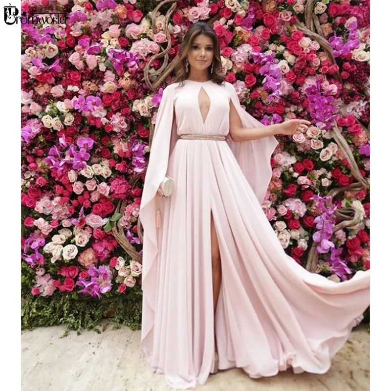 

Elegant Ivory Evening Dress Party Front Slit Chiffon Dubai Arabic Saudi Muslim Evening Dresses Long abiye gece elbisesi