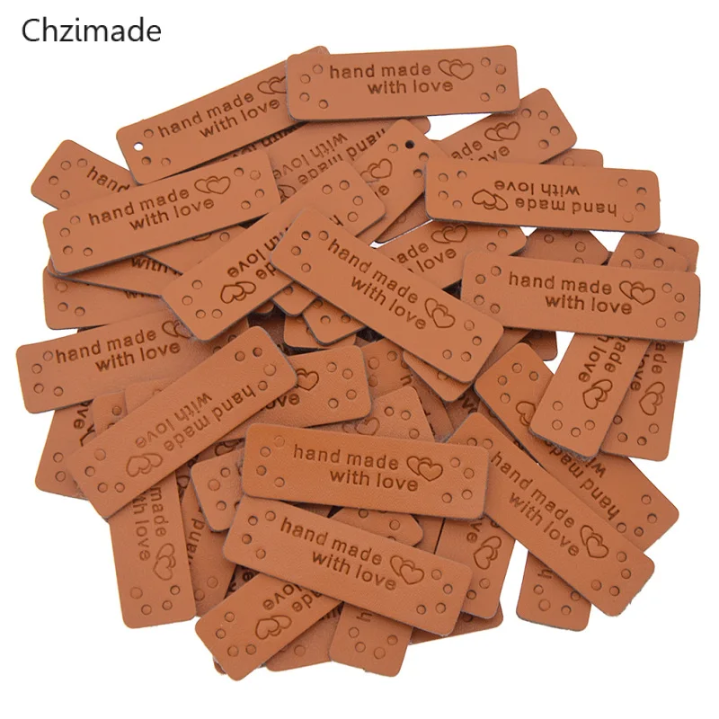 Chzimade 50 шт./лот ручной работы сердце одежда из искусственной кожи этикетки бирки для джинсы сумки обувь делая поставки