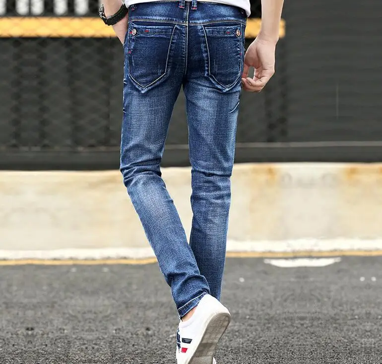 Модные корейские стильные мужские джинсы, повседневные штаны, четыре сезона, мужские высококачественные облегающие рваные эластичные джинсовые брюки - Цвет: 005