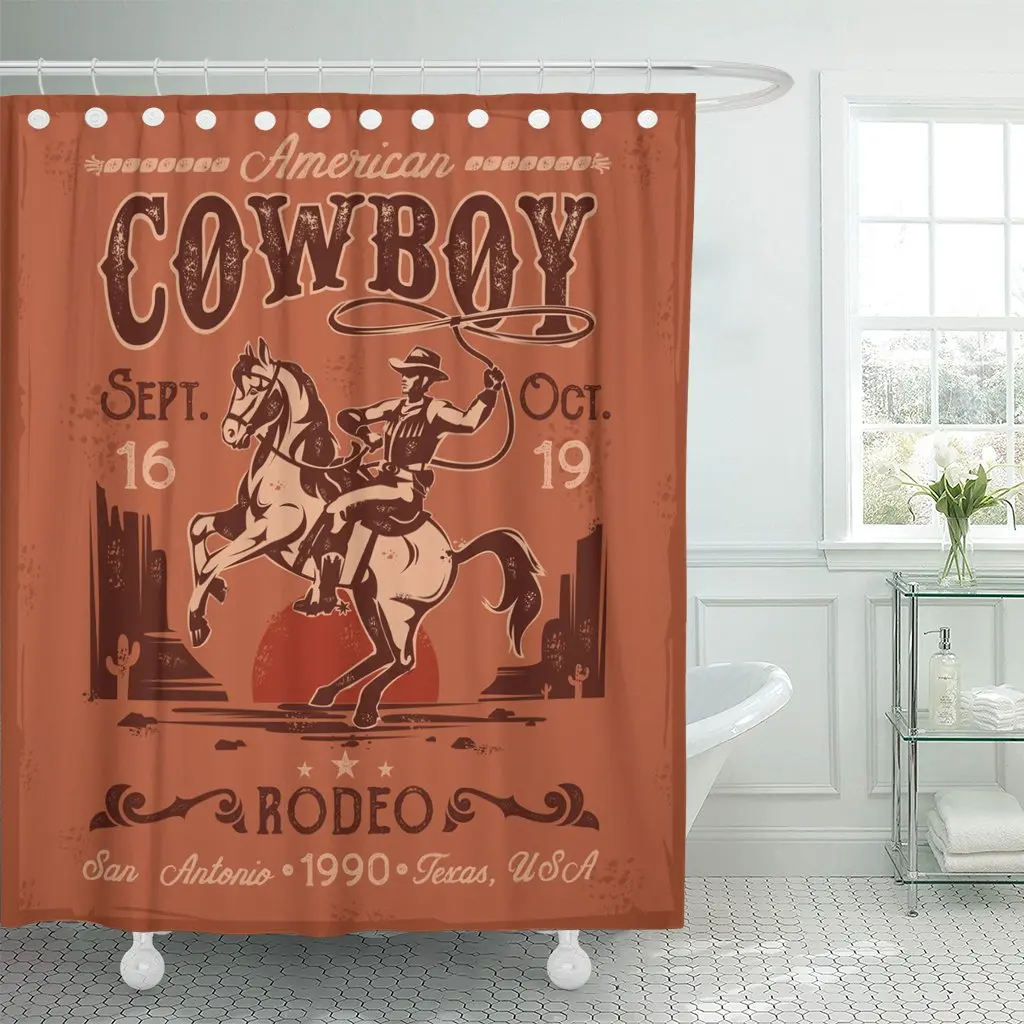 WesternRodeorideaudedoucheenPolyester72x72poucespourCowboy