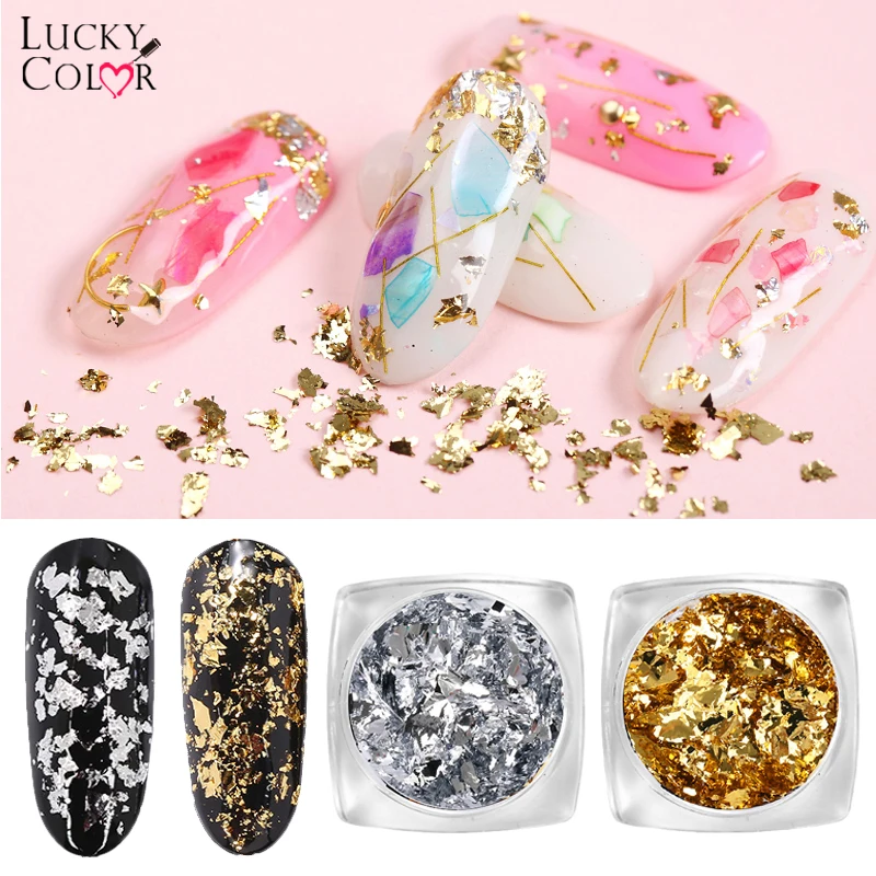 

1 box Nail Art Glitter Gold Silver Metal Fragmentation Flake Foil Paper UV Gel 3D Irregular Glitter Tips Nail Decoration Sticker