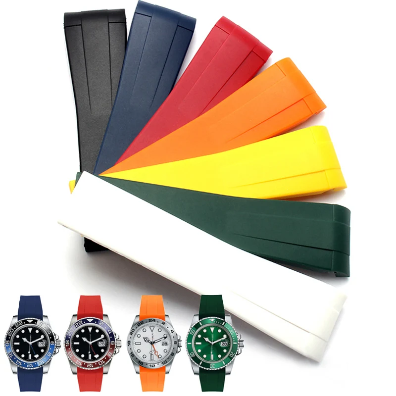 Watch Band For Rolex DAYTONA SUBMARINER Yacht-Master GMT Curved Interface Rubber Silicone Belt Accessories Bracelet | Наручные часы