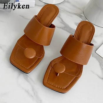 

Eilyken 2020 New Women Slipper Summer Outdoor Sandal Square High Heel Slip On Flip Flop Elegant Women Slides Sandal