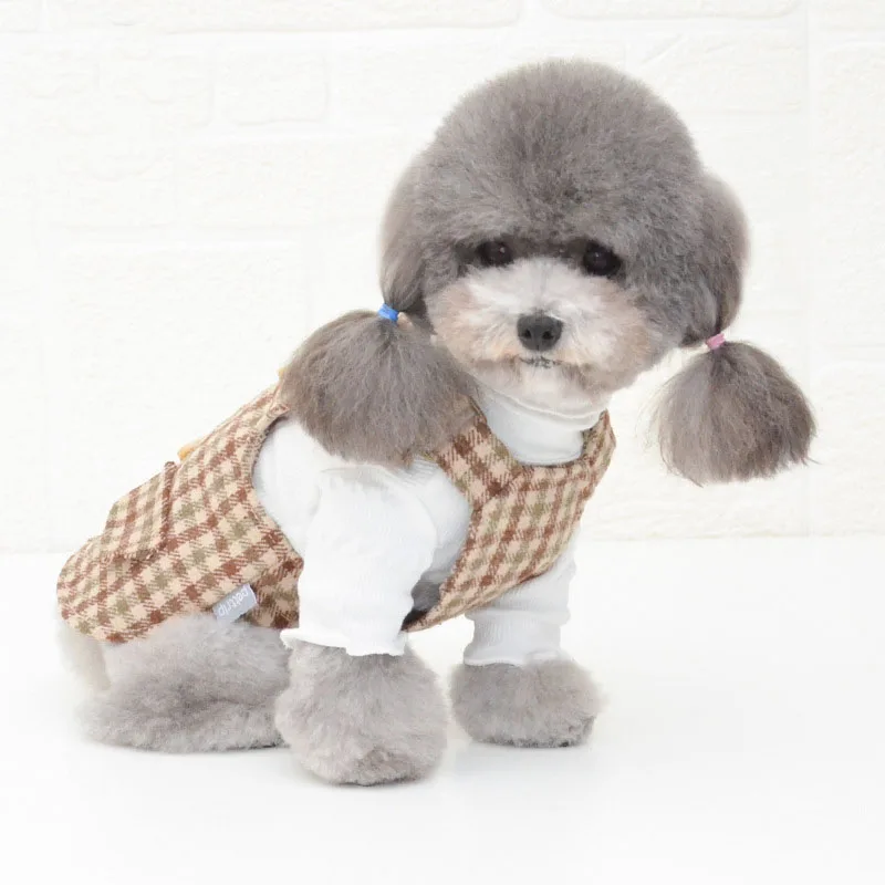 Puppy Cat Dog Dress For Small Dogs Winter Warm Elegant Plaid Clothes Thick Woolen Princess Skirt For Dresses Dogs Pet Clothing 6