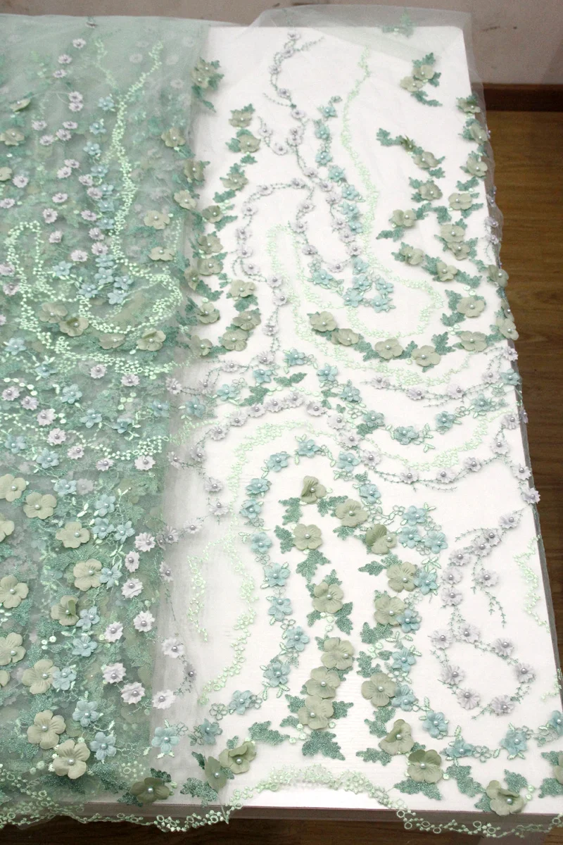 

Mysterious African Wedding French Tulle Laces Light Green Nigerian Russia French Stage Table Cloth Net Lace Fabrics Multi Using