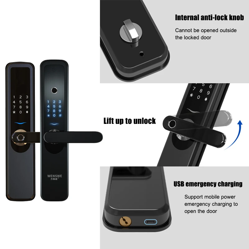 Безопасный электронный умный дверной замок, блокировка отпечатков пальцев, приложение, сенсорный пароль, клавиатура, карта, отпечаток пальца, 5 способов разблокировки, Блокировка безопасности