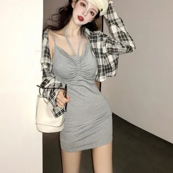 

Summer Sexy Bodycon Dress Halter Spaghetti Strap Bandage Mini Dress Party Casual Basic Beach Dress