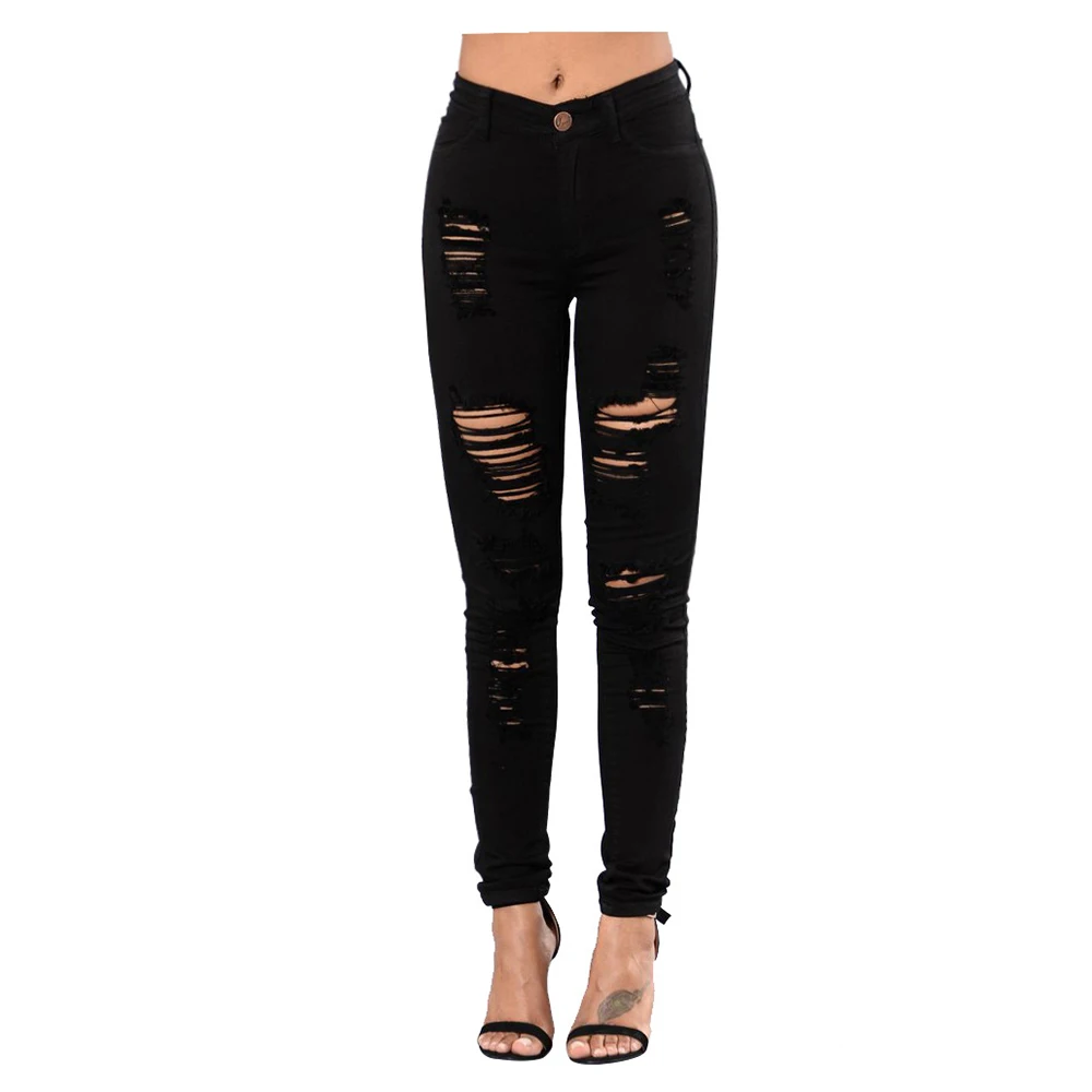 thin18 black Женские джинсы, весна-осень, Новое поступление, модные рваные женские обтягивающие джинсы, Стрейчевые уличные длинные джинсы с высокой талией - Цвет: thin18 black