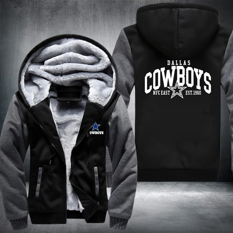 Новинка, мужские куртки, зимняя куртка на молнии с капюшоном Dallas Cowboys, новая зимняя теплая верхняя одежда, топы размера плюс M-5XL