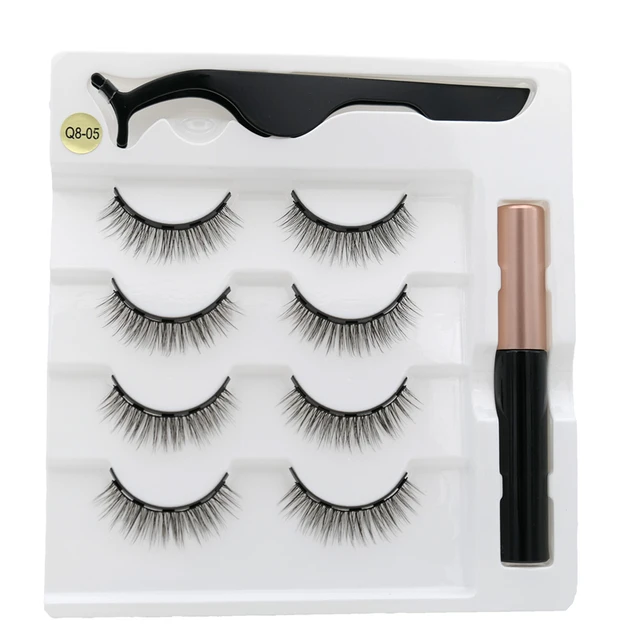 4 pairs of magnetic eyelashes natural soft magnet eyelashes natural magnetic eyeliner makeup mink eyelashes set tool Q8-05
