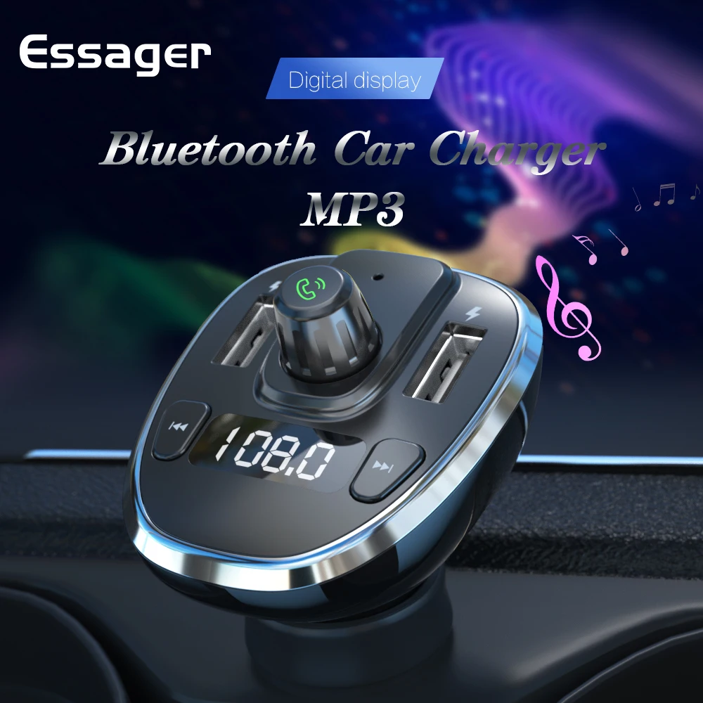 Essager USB Автомобильное зарядное устройство беспроводной Bluetooth 5,0 автомобильный комплект громкой связи fm-передатчик MP3 быстрое зарядное устройство для iPhone Xiaomi Мобильный телефон