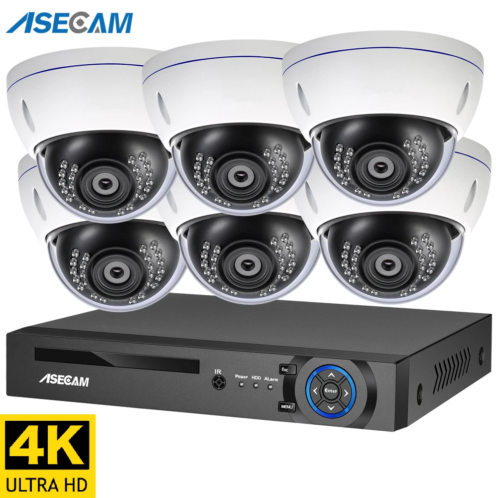 4K Ultra HD 8MP камера видеонаблюдения система h.265 POE NVR Kit металлическая белая купольная