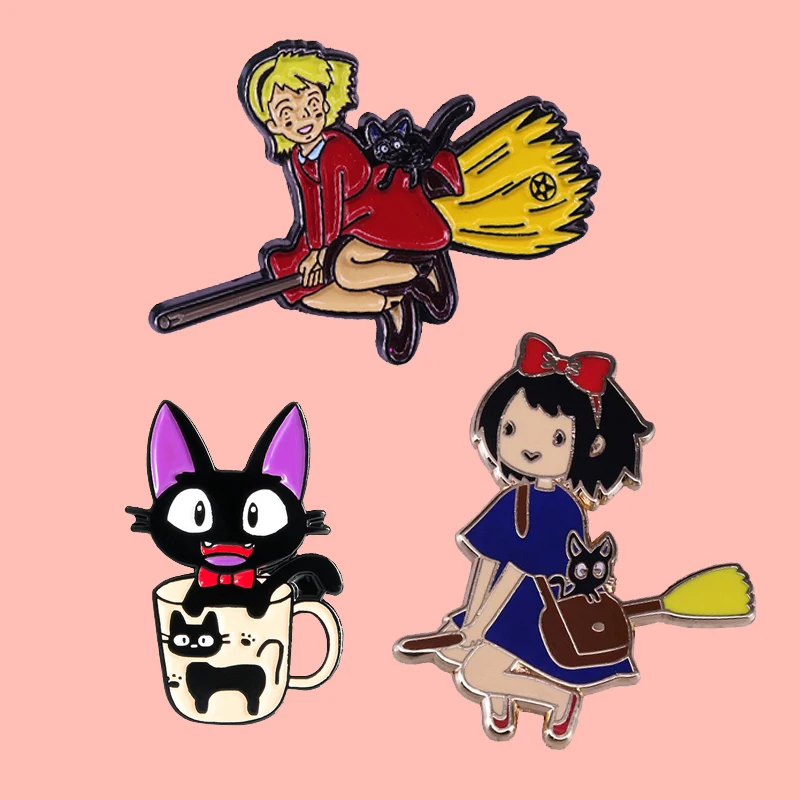 Kiki's Delivery Service Kiki Riding a метла эмалированная брошь на булавке значок отворот