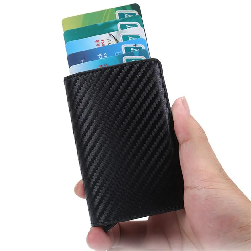 New Carbon Fiber RFID Blocking Men's Credit Card Holder Leather Bank Card Wallet Case Cardholder Protection Purse For Women