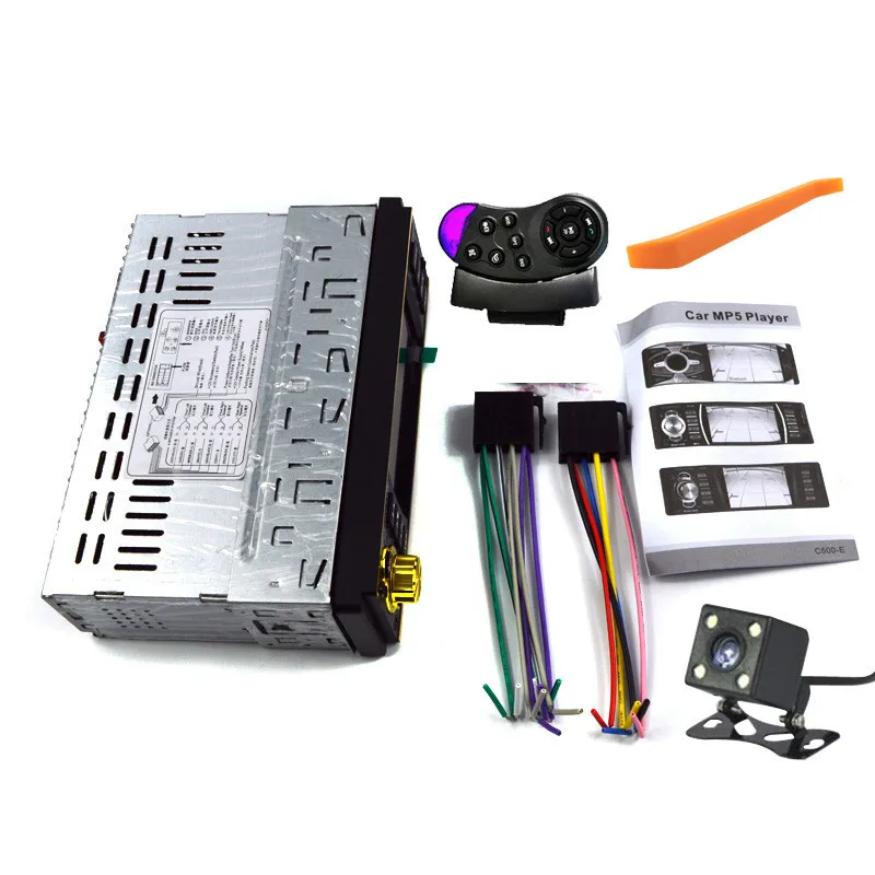 Автомагнитола 1Din MP5 HD мультимедийная Поддержка USB/AUX/FM камера заднего вида Bluetooth Handsfree руль пульт дистанционного управления - Цвет: with 4led camera