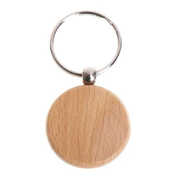 

20Pcs Blank Round Wooden Keychain DIY Wooden Keychain Key Tag Gift