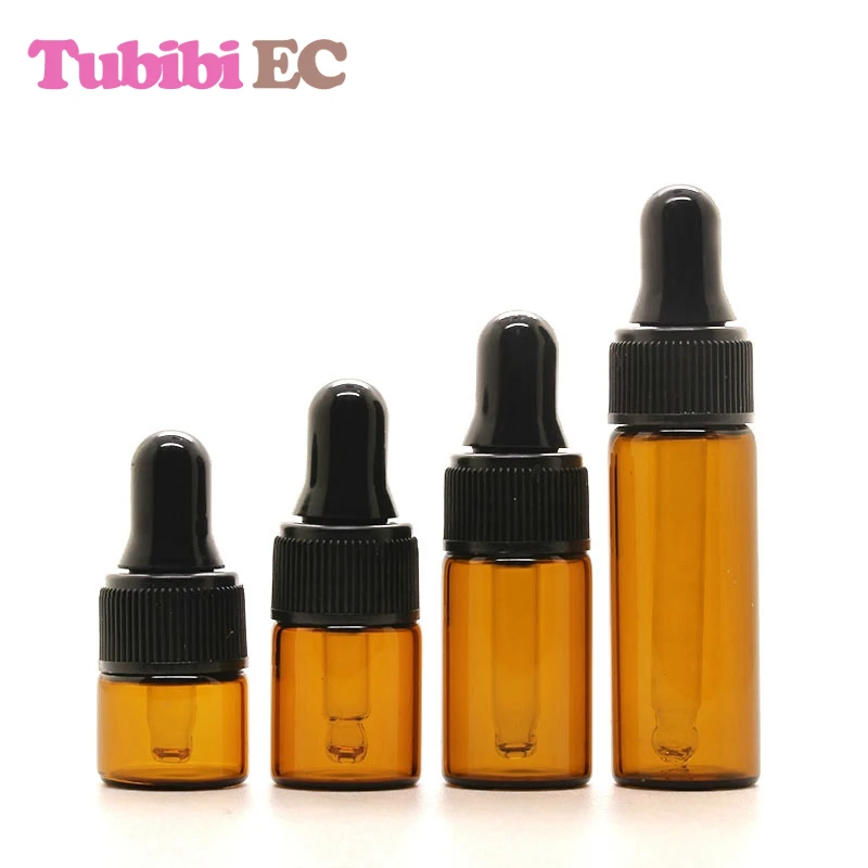 

100pcs/lot 1ml 2ml 3ml 5ml Amber Glass Dropper Essential Oil Doterra Bottle Vials with Pipette for Cosmetic Container