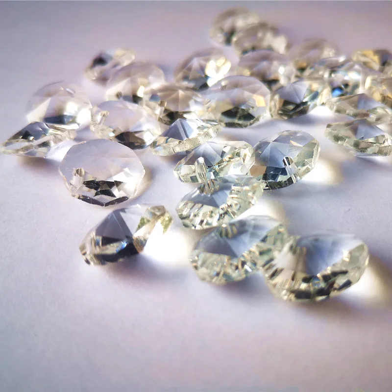 200pcs 14mm Clear Crystal Octagon Chandelier Beads In One Hole Diy Window Suncatcher Home Decoration Jewelry Making