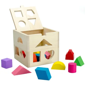 

[ Funny ] 13 chunky shapes Shape Sorting Cube Educational Wooden Geometric Building blocks Sturdy wooden construction kids gift