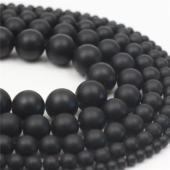 

Oameusa Natural Round Frosted Black Agates Stone Beads Loose Beads DIY Earrings Rings Charms Necklace For Women Spacer Beads