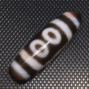 

200423-2 Mysterious Cinnabar 5 EYES Dzi Beads Black and white color Natural Agate Material Tibetan Amulet Collectible Fine Bead