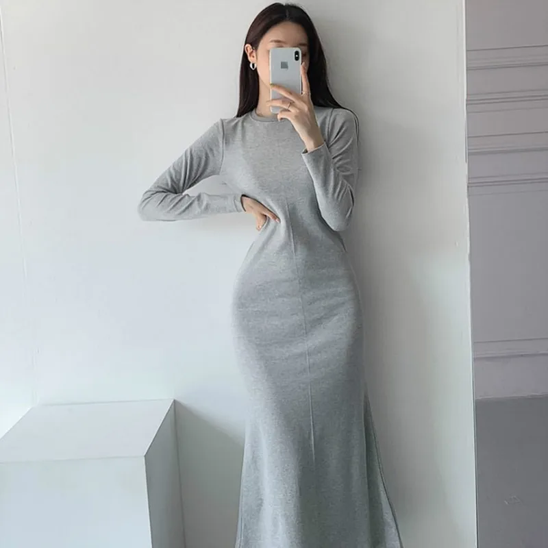 

One Piece Woman Mermaid Dresses 2020 New Autumn Women Long Sleeve Dress Vintage Korean Slim Fit Midi Dress Femme Vestidos Lady