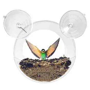 

Hanging Removable Round Bird Feeder Clear Glass Window Seed Tray Easy to Refill