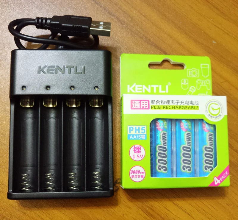 KENTLI 3000mWh AA батарея 1,5 V AA Аккумуляторная Батарея литиевая полимерная батарея+ usb зарядное устройство - Цвет: 4pcs with charger