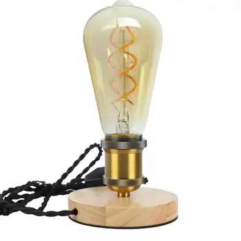 

E27 Retro Led Lights Decoration Desktop Lamp Base Wooden Lamp Holder With Dimming Switch Edison Bulb Desk Lamp Holder