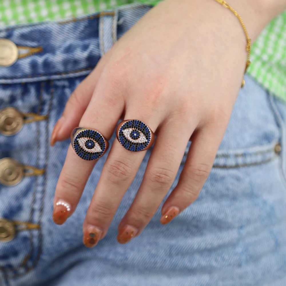 Розовый золотой цвет на удачу evil eye blue cz кольцо вечности группа engaement лента милая очаровательная девушка женщины циркония сглаза палец кольца