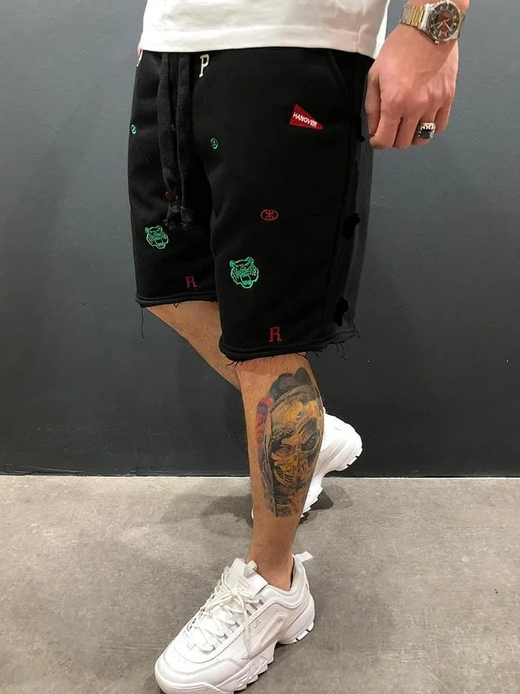 New High Street Summer Tide Brand Embroidered Hip-Hop Beggar Cotton Men's Loose Five-Point Pants Sports Casual Jogging Shorts New High Street Summer Tide Brand Embroidered Hip-Hop Beggar Cotton Men's Loose Five-Point Pants Sports Casual Jogging Shorts