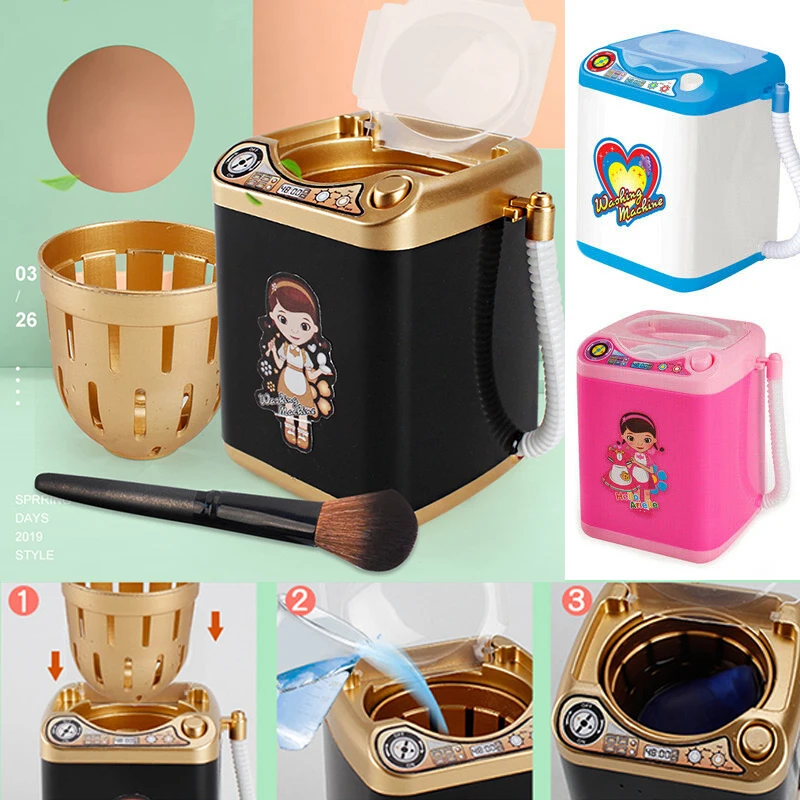 xinnio Makeup Brush Cleaner Device,Miniature Automatic Cleaning Washing Machine Mini Toy Kids Children Pretend Play 
