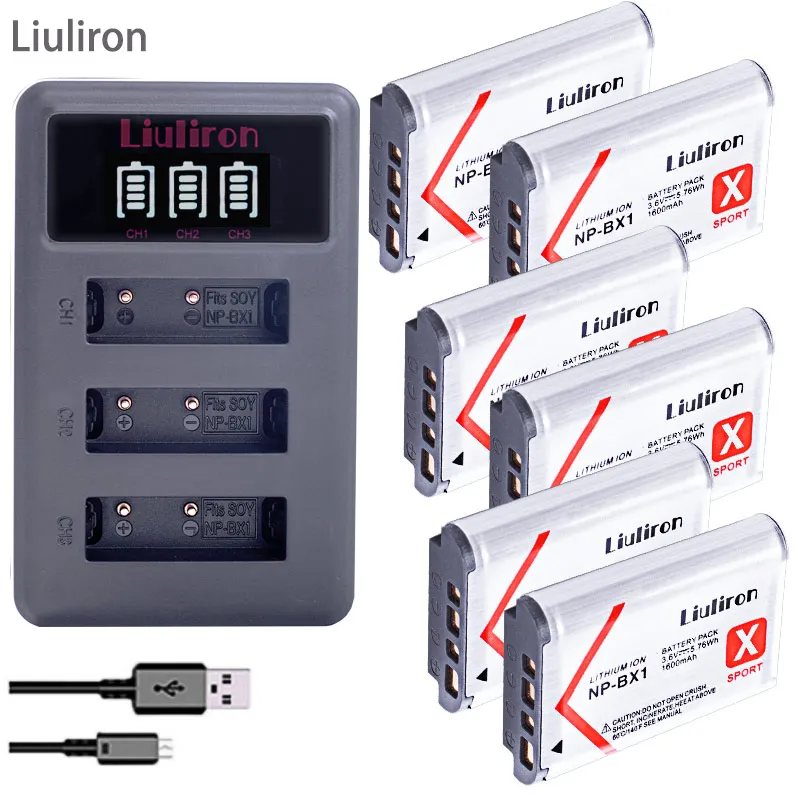 

6x bateria NPBX1 NP-BX1 NP BX1 Battery Packs + 3lots USB Charger for Sony DSC RX1 RX100 AS100V M3 M2 HX300 HX400 HX50 HX60 GWP88