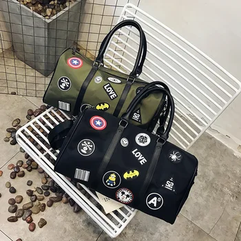 

Fashion Trendy Men's Crossbody Travel Bag Personalized Graffiti Badge Oxford Sports Bag Waterproof Luggage Yoga Fitness Bag