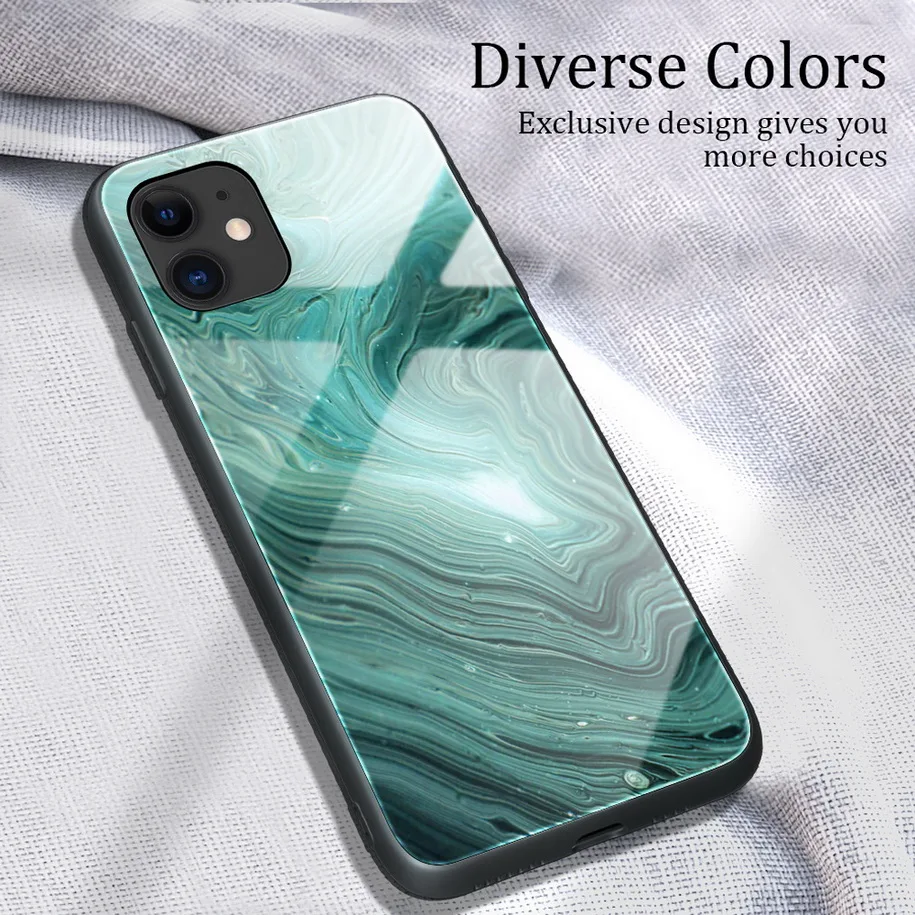 phonecase Đá Cẩm Thạch Kính Cường Lực Cho iPhone 12 11 Pro Cường Lực Bóng Trong Cho iPhone 12 Pro Max 11 iPhone XS XR X 8 7 6S 6 Plus SE 2020 cute phone cases Cases For iPhone