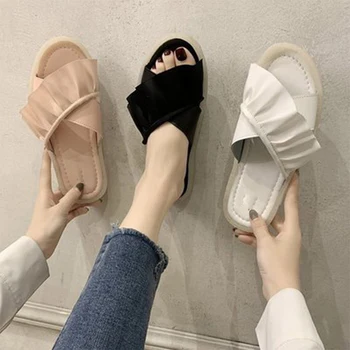 

Woman Slippers Women Lotus Leaf Flats Female Comfortable Beach Shoes Women's Solid Ladies Non Slip Platform Footwear Plus Size