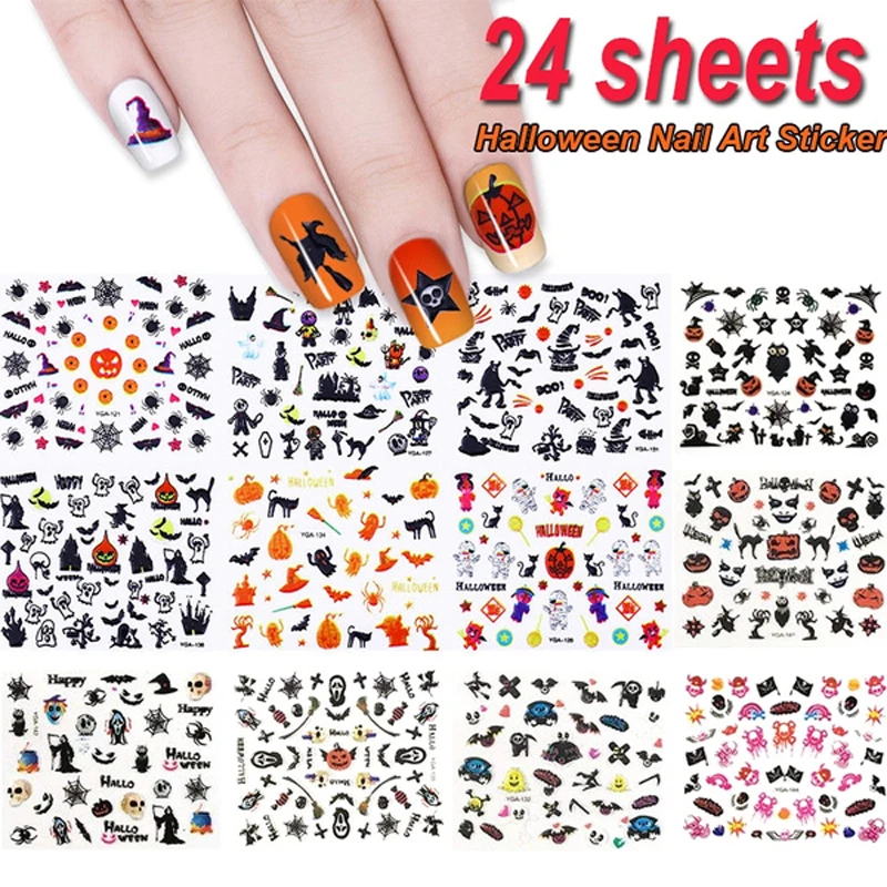 Nail stickers Halloween 24pcs Halloween Designs Nail Art Sticker Mix ...