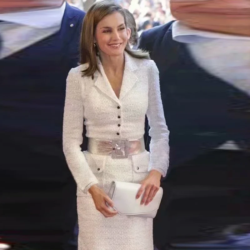 

Princess Kate Middleton White Spring And Autumn High Quality Women'S Party Party Retro Elegant Woolen Medium Long Women'S Wear