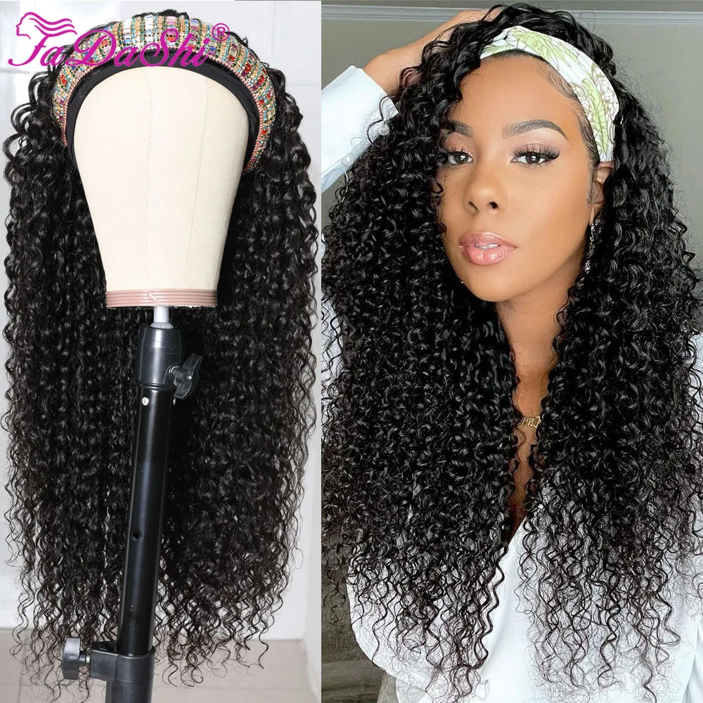 Deep Curly Headband Wig Human Hair Wigs Brazilian Virgin Hair Remy