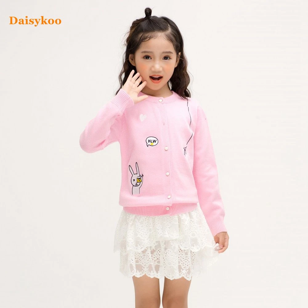 

Daisykoo Cartoon Girl Sweater Autumn Winter Knitted Cardigan Sweater Open Stitch Girls Sweater Kid Christmas Clothes Y011