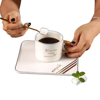 

High Grade Gilt Geometric Pattern Coffee Cup Saucer Set Lover'S Gift Morning Mug Milk Coffee Tea Breakfast Porcelain Bone Cup