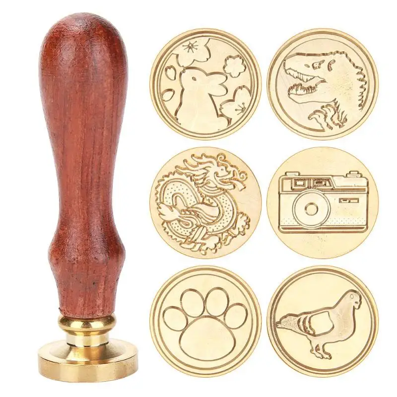 

Vintage Seal Wax Sealing Stamp Copper Envelope Card Plant Patterns with Wood Handle Letter DIY Wedding Invitations Gifts Custom