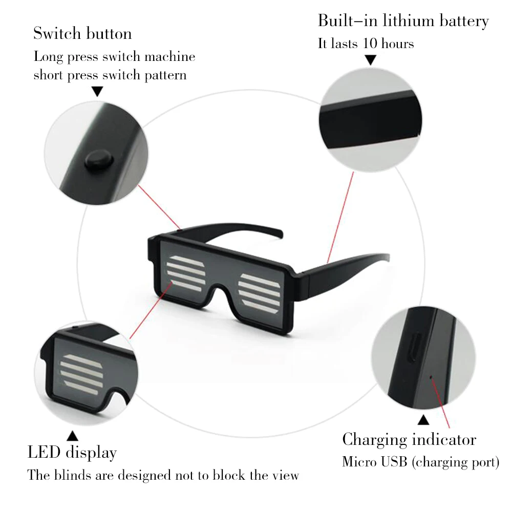 6 режимов быстрая вспышка USB Led вечерние USB зарядка светящиеся очки светящиеся солнцезащитные очки рождественское освещение концертов игрушки Рождественские украшения