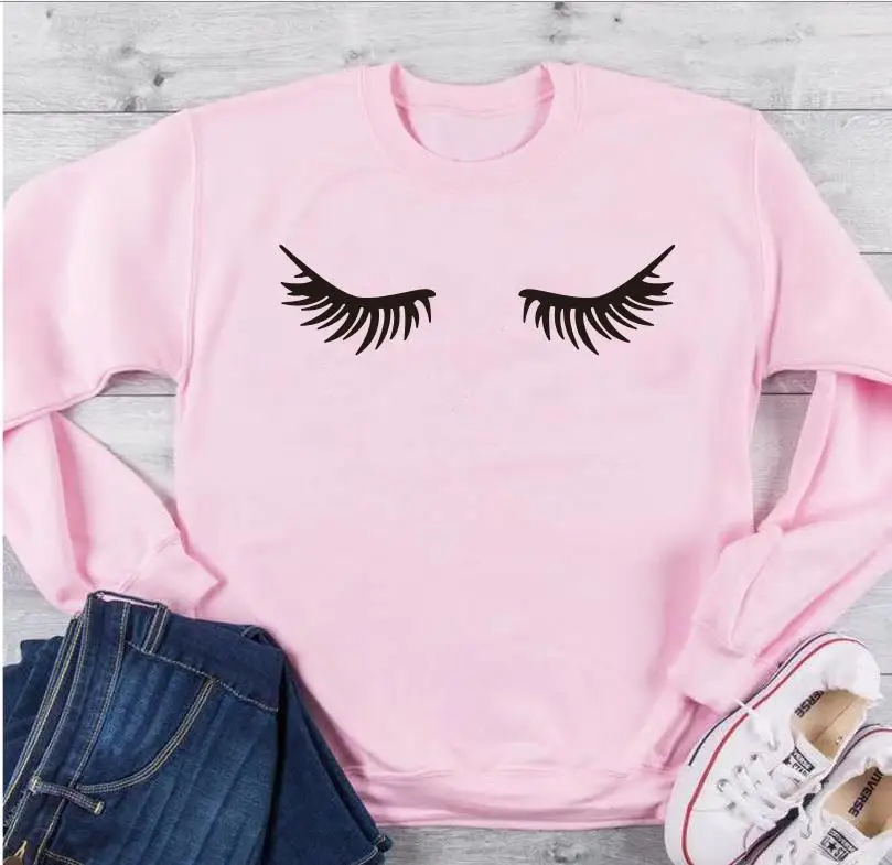 pink t black words Толстовка с принтом ресниц, длинный рукав, повседневный женский топ с ресницами, Модный Harajuku tumblr, женские толстовки с капюшоном, Прямая - Цвет: pink t black words