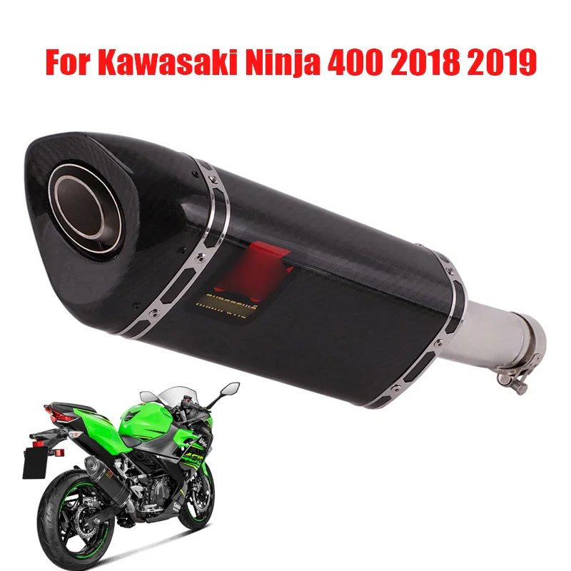 Motorcycle Slip on Exhaust Muffler Tip Carbon Fiber Silencer Escape Tip System Pipe for Kawasaki Ninja 400 2018 2019 Motorcycle Slip on Exhaust Muffler Tip Carbon Fiber Silencer Escape Tip System Pipe for Kawasaki Ninja 400 2018 2019