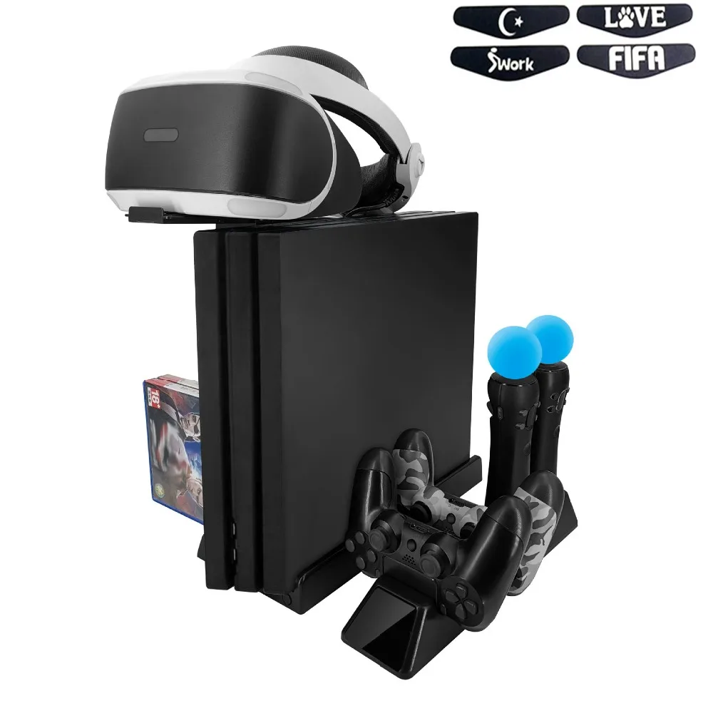 PSVR PS4 Slim Pro PS Move зарядный дисплей вертикальная подставка Зарядное устройство Док-станция для PS4 VR Playstation 4 охлаждающий вентилятор для хранения игрового диска
