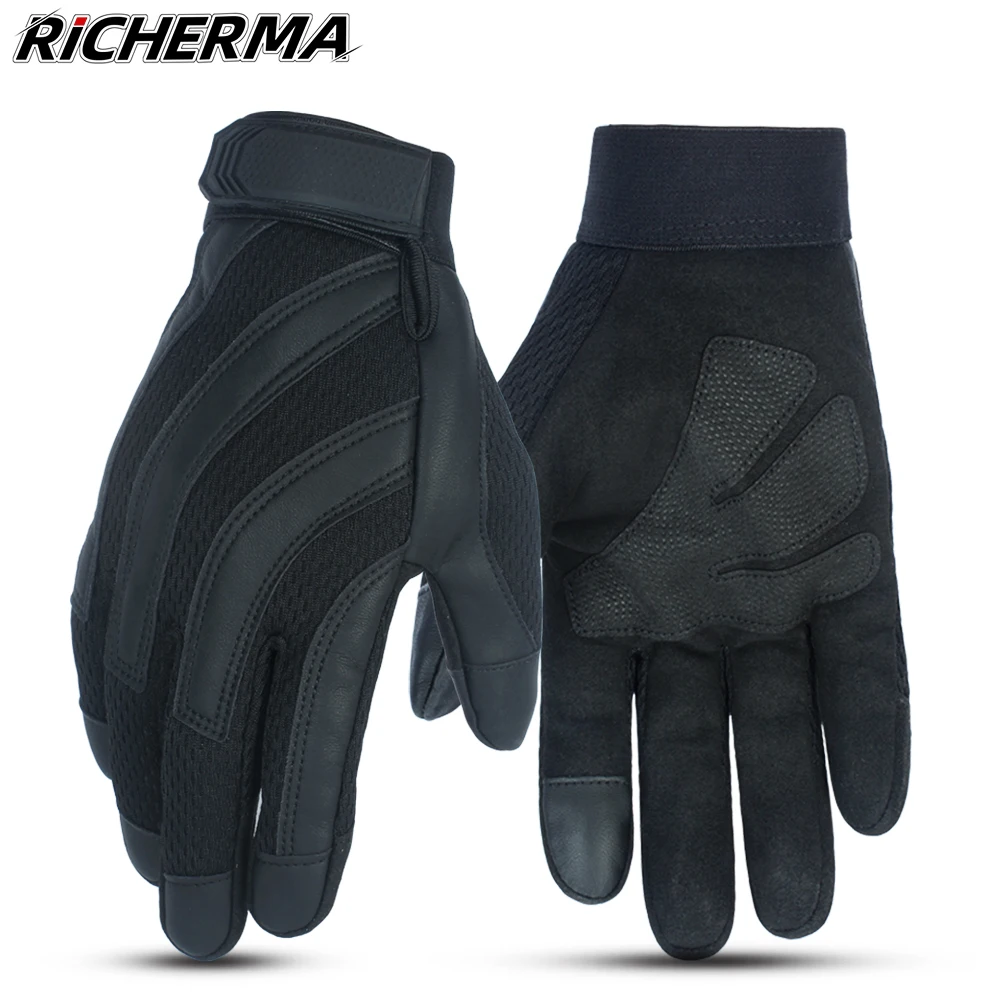 

Summer Motorcycle Gloves Goth Full Finger Touch Screen Woman Motorbike Gloves Breathable Non-Slip Men Work Gloves Leather