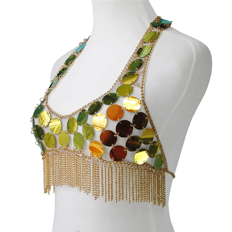 Gradient Color Shiny Sequins Dots Two Piece Set Low Cut Backless Sleeveless Crop Tops Tassel Mini Skirt Sexy Beach Outfits 2020