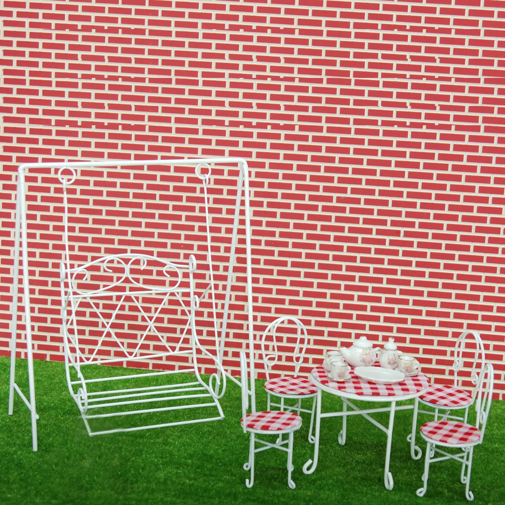 1/12 Scale Dollhouse Miniature Garden Metal Swing Rocking Chair White Dolls House Decor